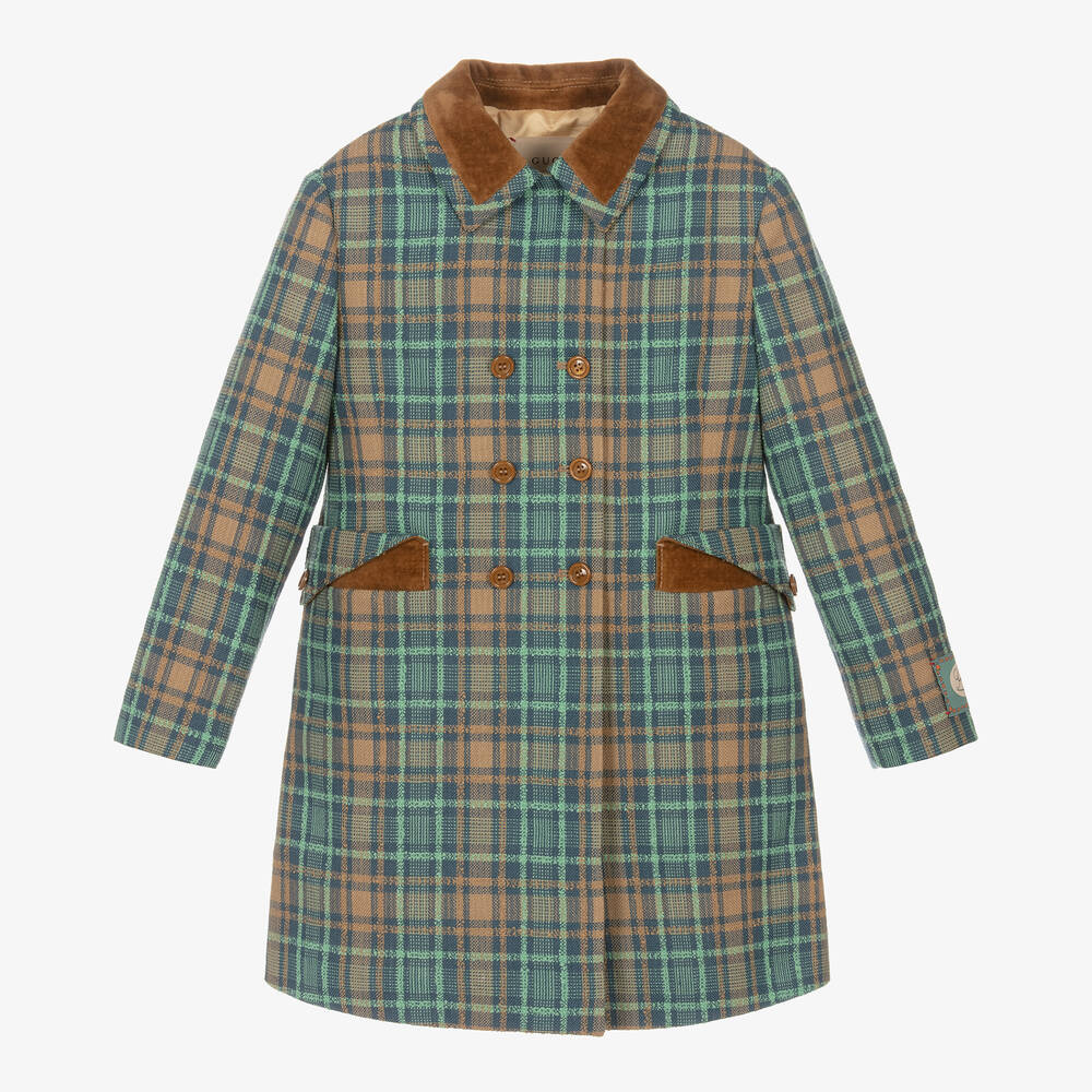 Gucci - Manteau bleu et marron à carreaux  | Childrensalon