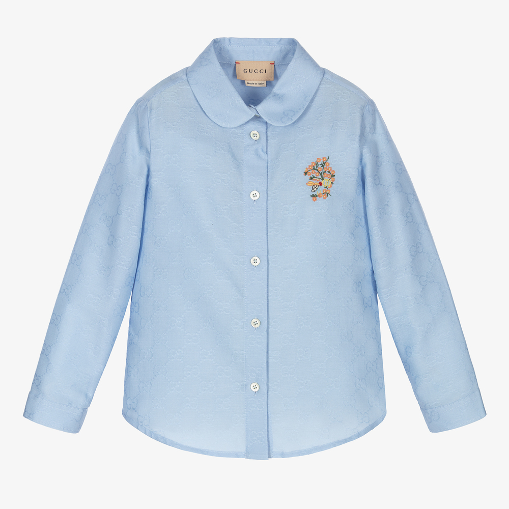 Gucci - Голубая хлопковая блузка GG для девочек | Childrensalon