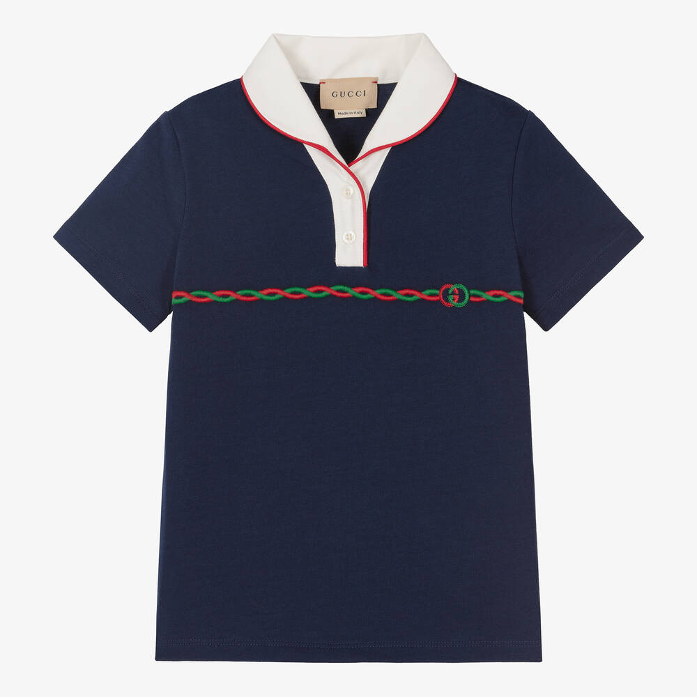 Gucci - Girls Blue Cotton Logo Polo Shirt  | Childrensalon