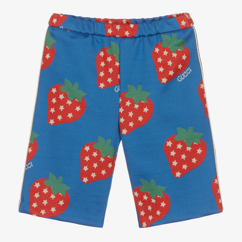 Gucci - Girls Blue Jersey Strawberry Trousers | Childrensalon