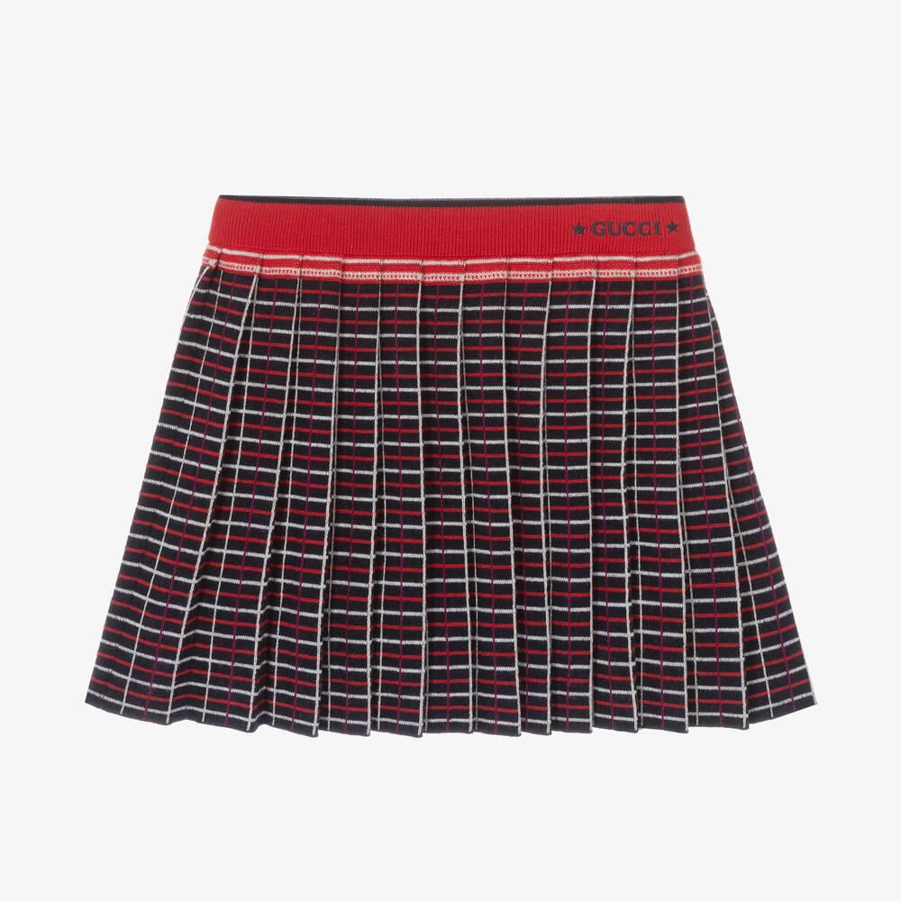 Gucci Kids Pleated Check Print Skirt (4-12 Years) In Blue