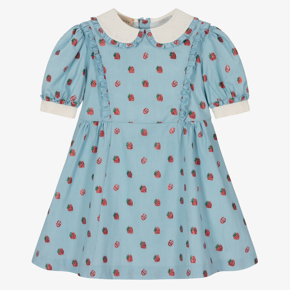 Gucci - Girls Blue Strawberry Dress | Childrensalon