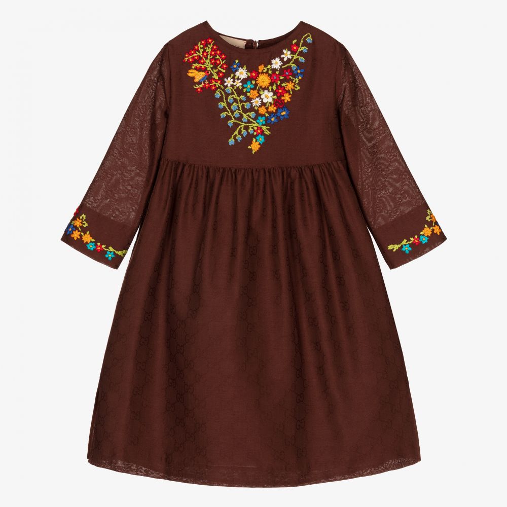 Gucci - Girls Brown Cotton Dress  | Childrensalon