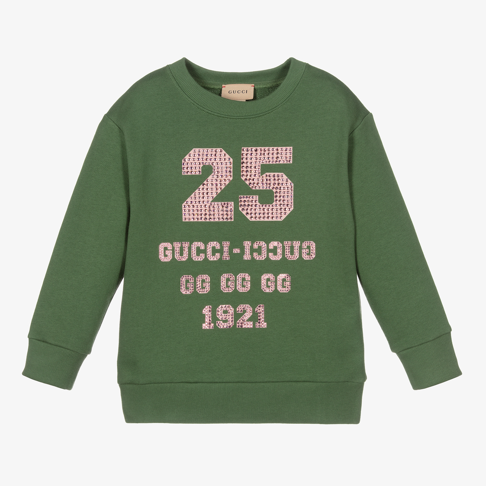 Gucci - Sweat vert à strass Fille | Childrensalon