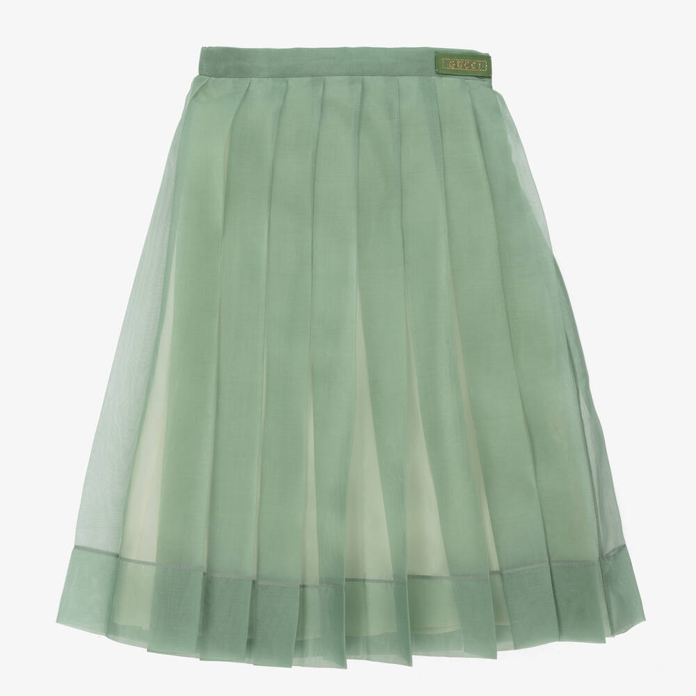Gucci - Girls Green Silk Organza Skirt | Childrensalon