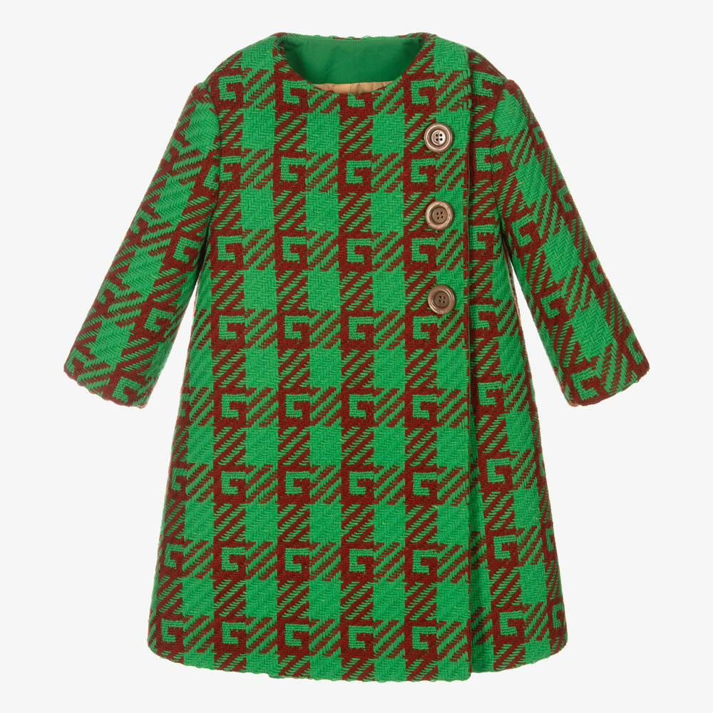 Gucci - Girls Green Wool Logo Coat  | Childrensalon