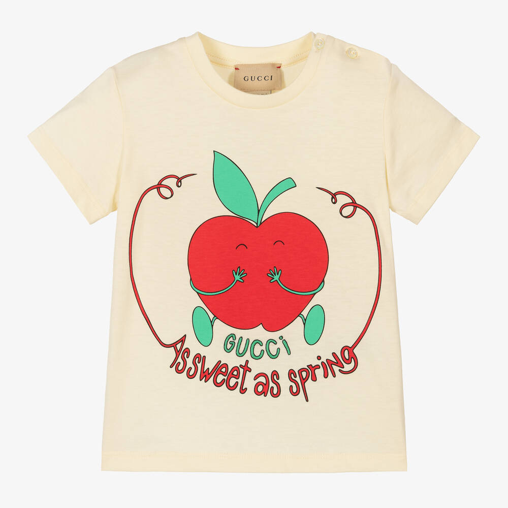 Gucci - Girls Ivory Apple & Slogan T-Shirt | Childrensalon