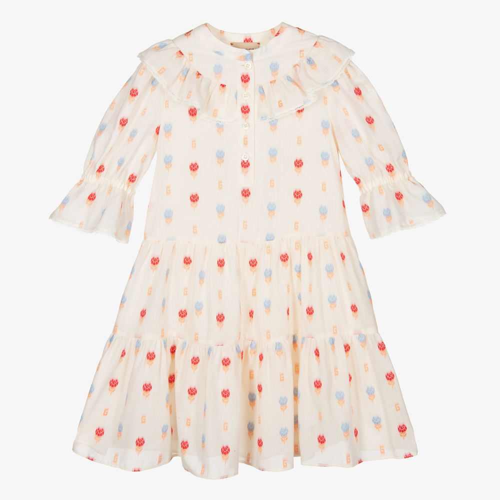 Gucci - Girls Ivory Cotton Dress | Childrensalon