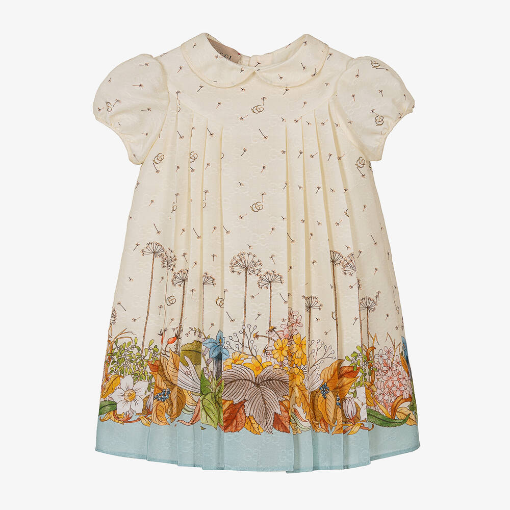 Gucci - Кремовое хлопковое платье с цветами | Childrensalon