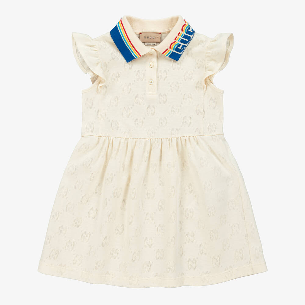 Gucci - Girls Ivory Cotton Jacquard Dress | Childrensalon