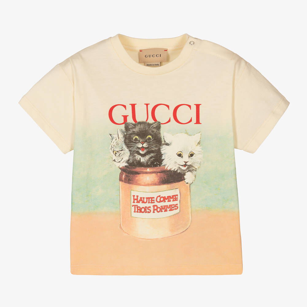 Gucci - Кремовая хлопковая футболка с котятами | Childrensalon