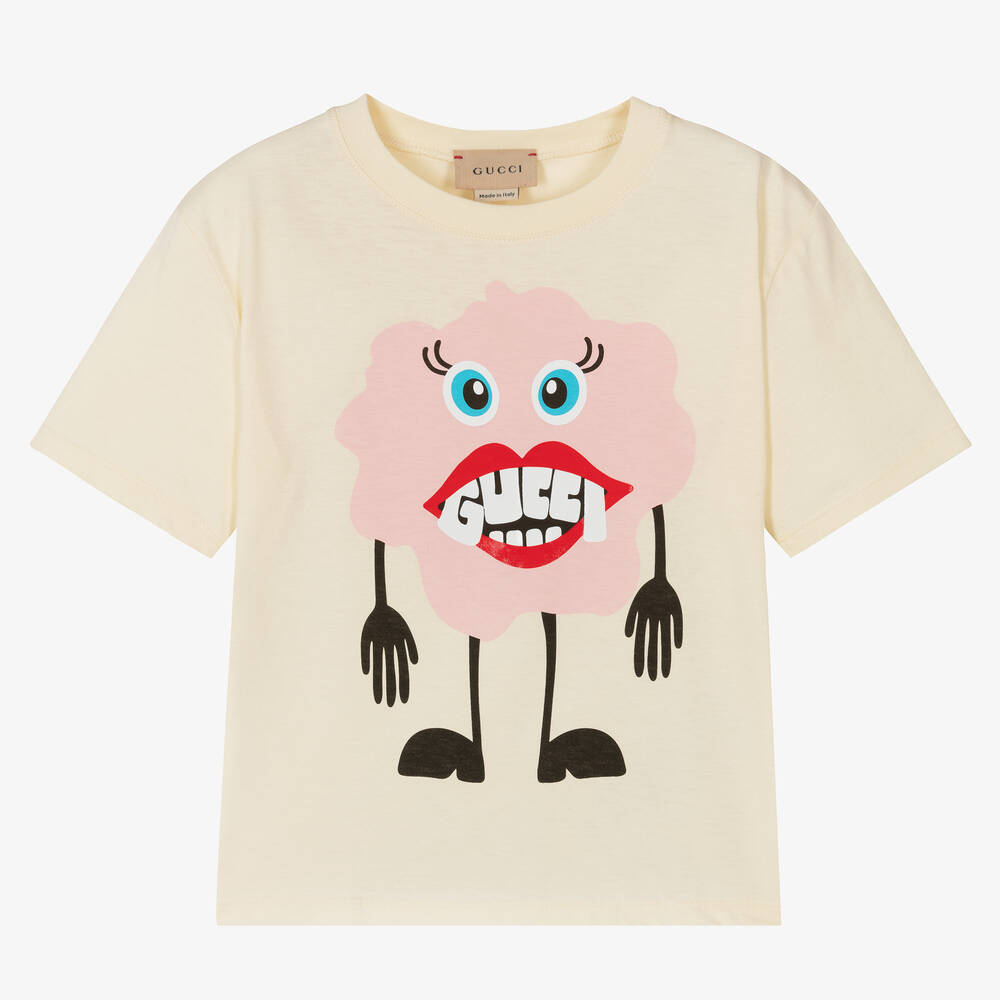 Gucci - Кремовая хлопковая футболка с монстром | Childrensalon