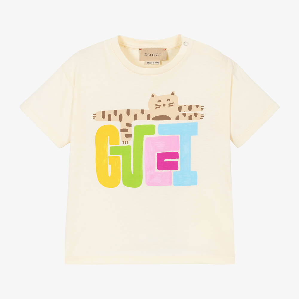 Gucci - Elfenbeinfarbenes Baumwoll-T-Shirt | Childrensalon