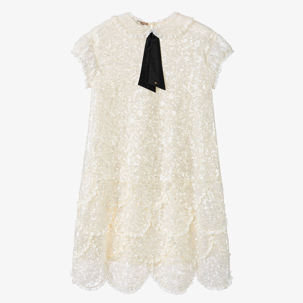 Gucci - Girls Ivory Embroidered Sequin Dress | Childrensalon