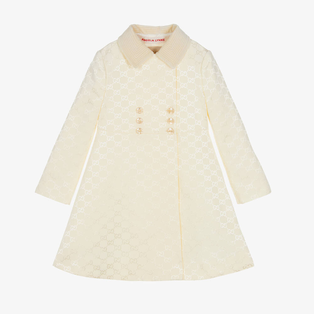 Gucci - Кремовое жаккардовое пальто с принтом GG для девочек | Childrensalon