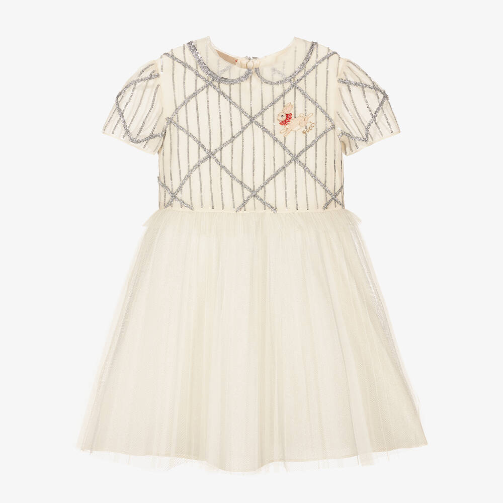 Gucci - Кремовое платье из тюля с пайетками | Childrensalon