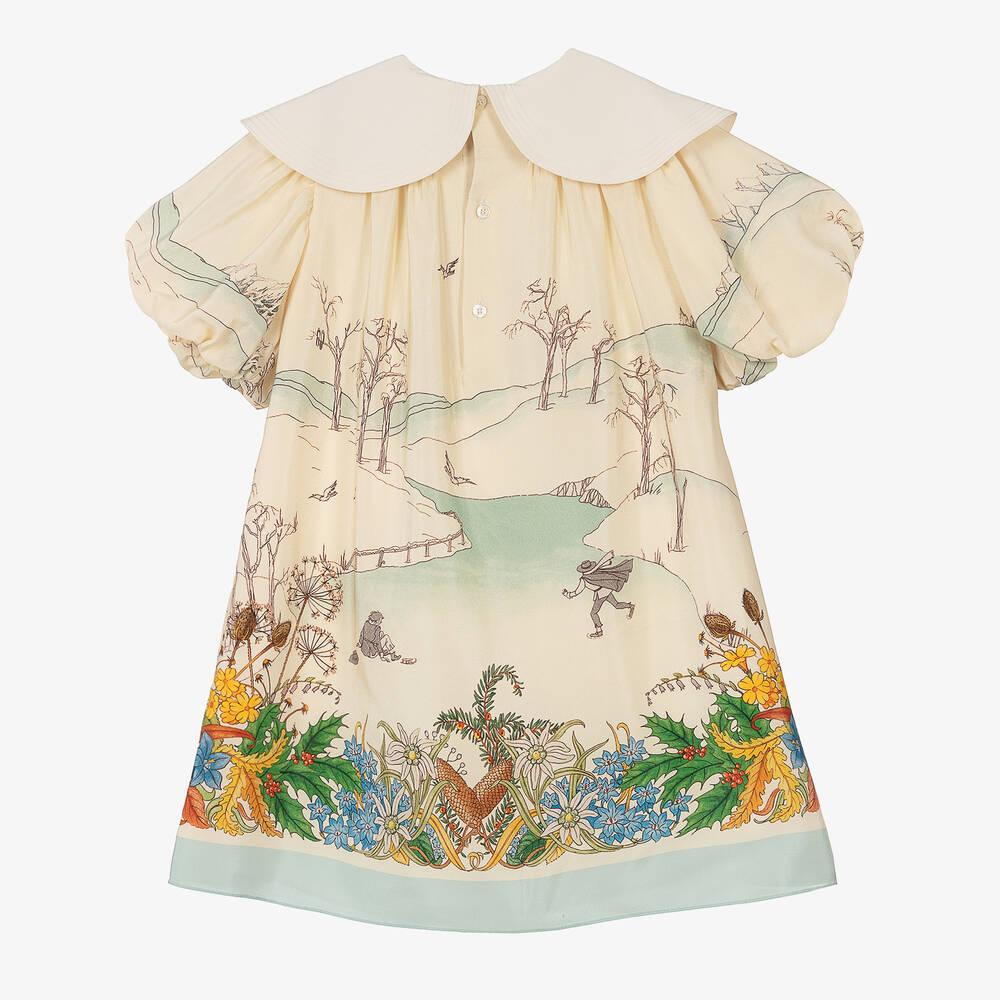 Gucci - Girls Ivory Silk Floral Dress | Childrensalon