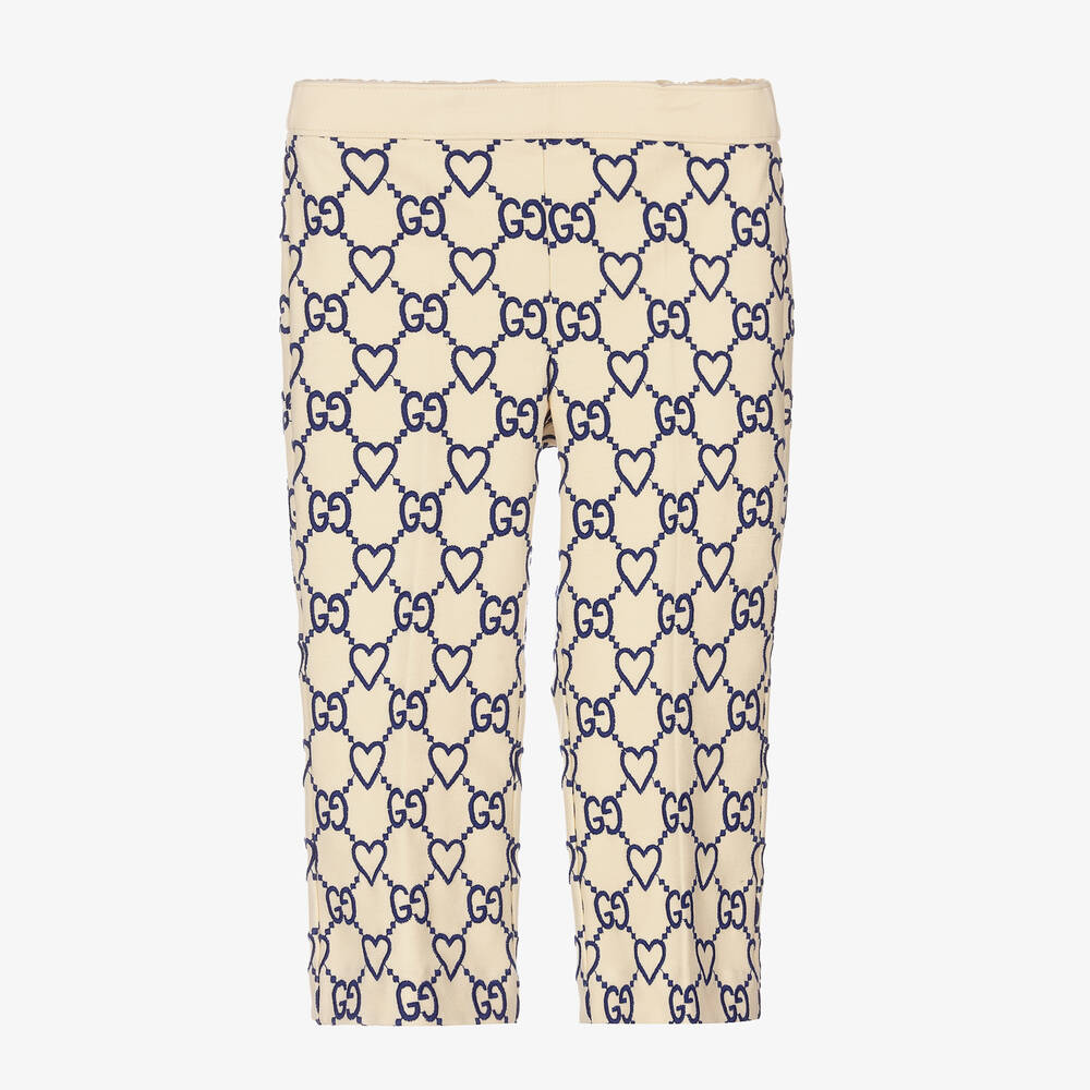 Gucci - Girls Ivory Viscose GG Hearts Trousers | Childrensalon