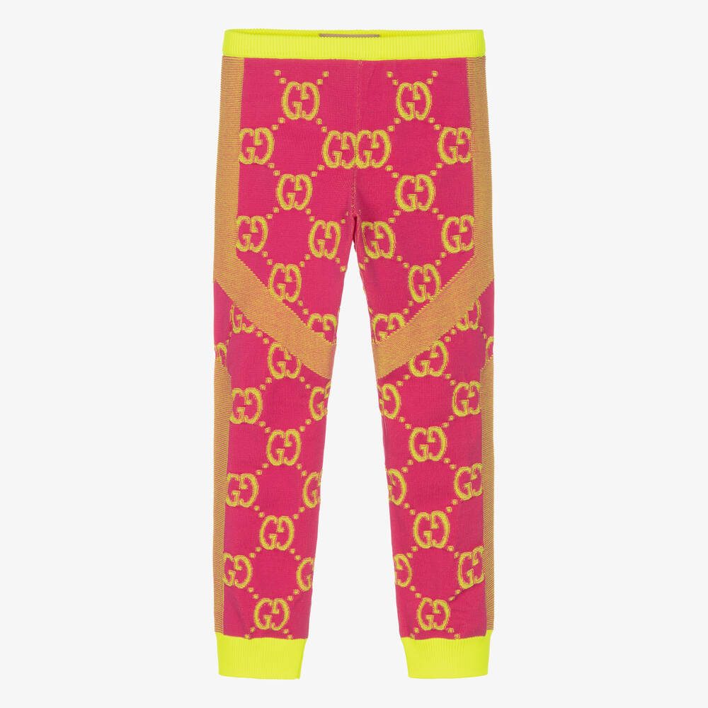 Gucci - Розово-желтые легинсы с принтом GG | Childrensalon