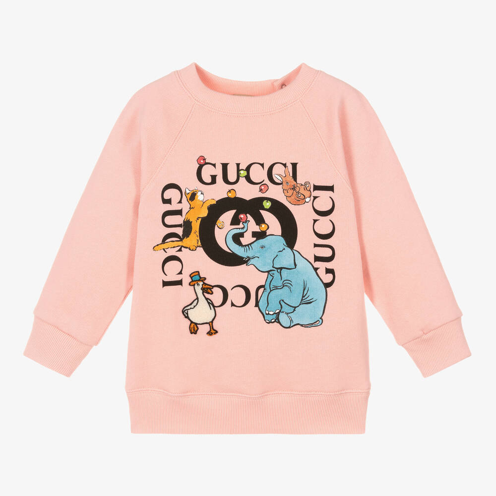 Gucci - سويتشيرت أطفال بناتي قطن لون زهري | Childrensalon