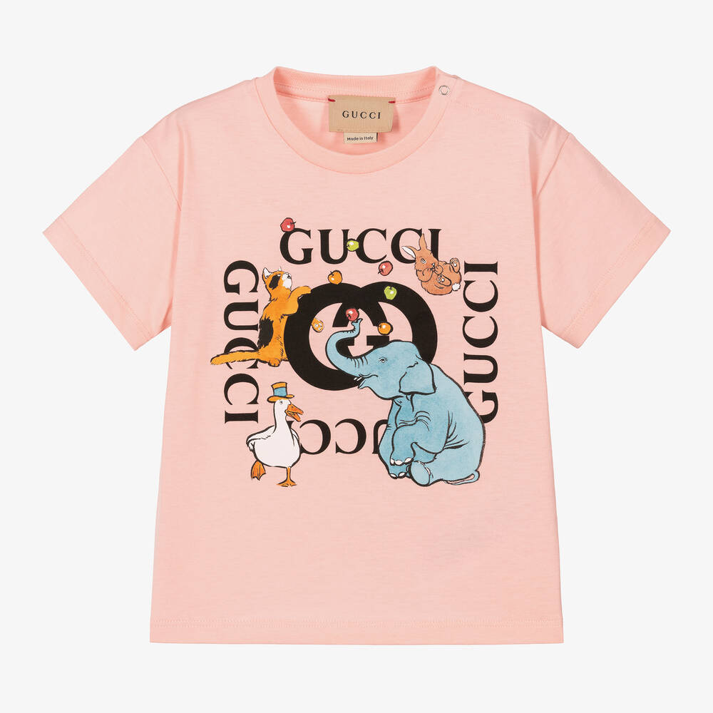 Gucci - Girls Pink Animals & Logo T-Shirt | Childrensalon