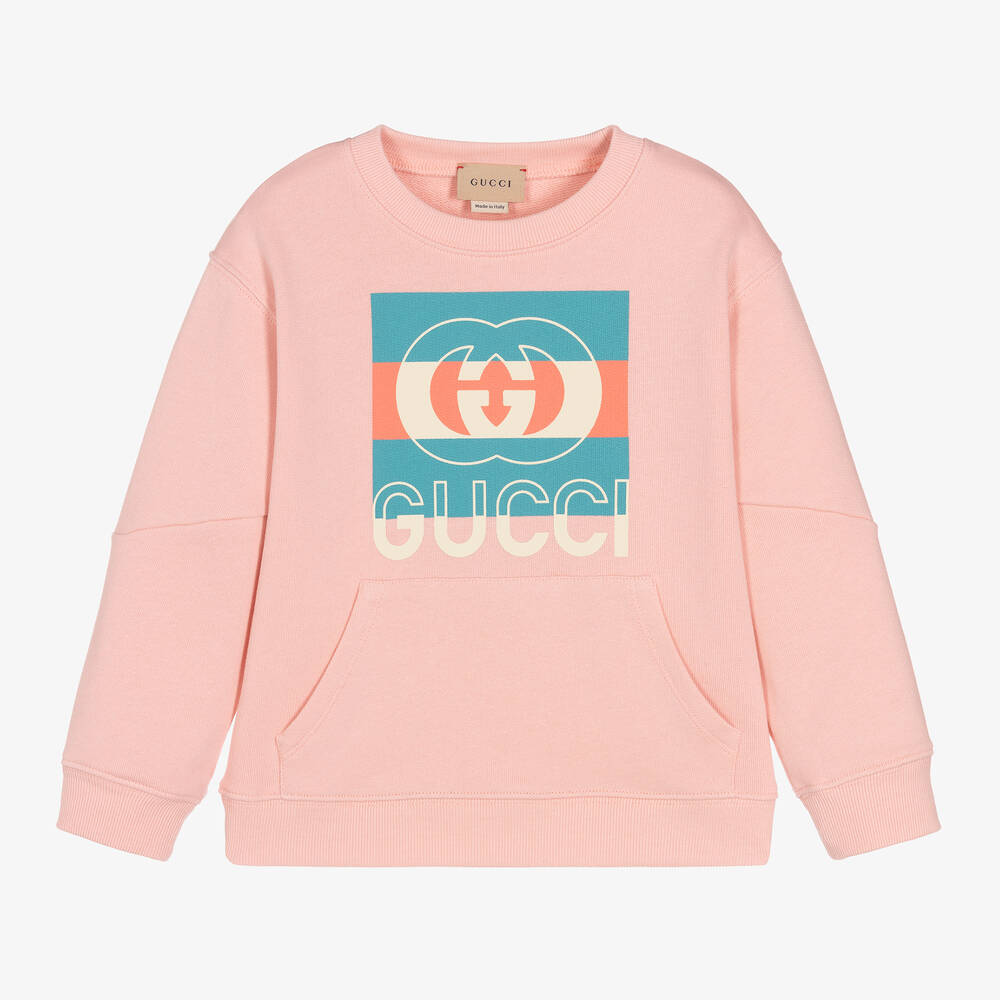 Gucci - Girls Pink Cotton Logo Sweatshirt | Childrensalon