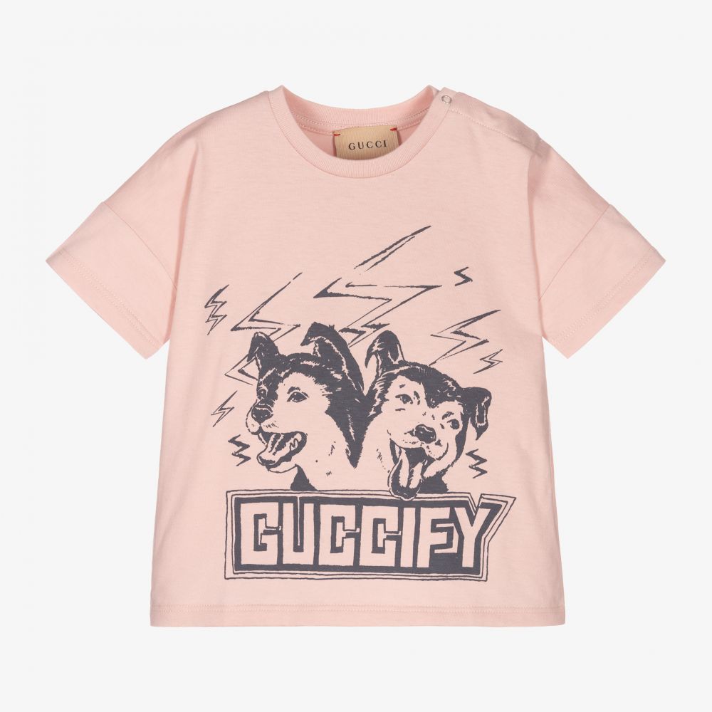 Gucci - T-shirt rose pâle Guccify | Childrensalon