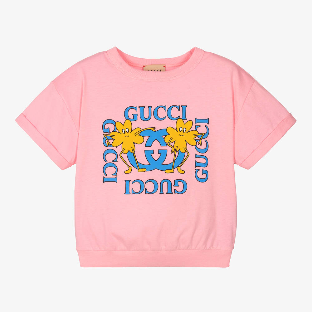 Gucci - Girls Pink Cotton Logo T-Shirt | Childrensalon