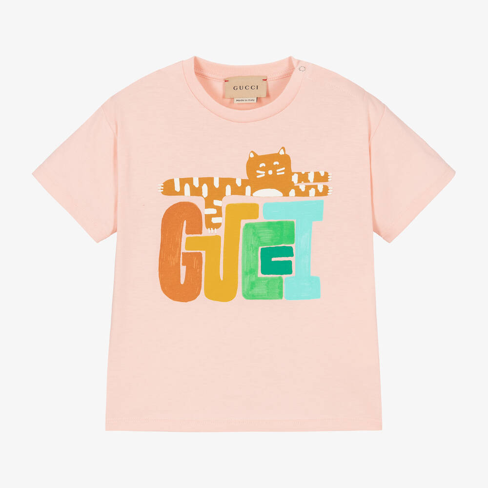 Gucci - Girls Pink Cotton T-Shirt | Childrensalon
