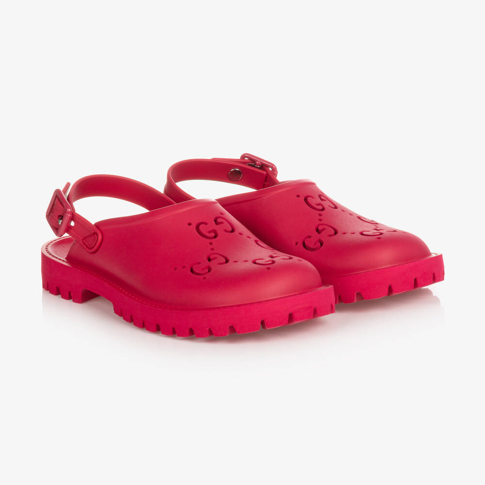 Gucci - Girls Pink GG Logo Rubber Sandals | Childrensalon