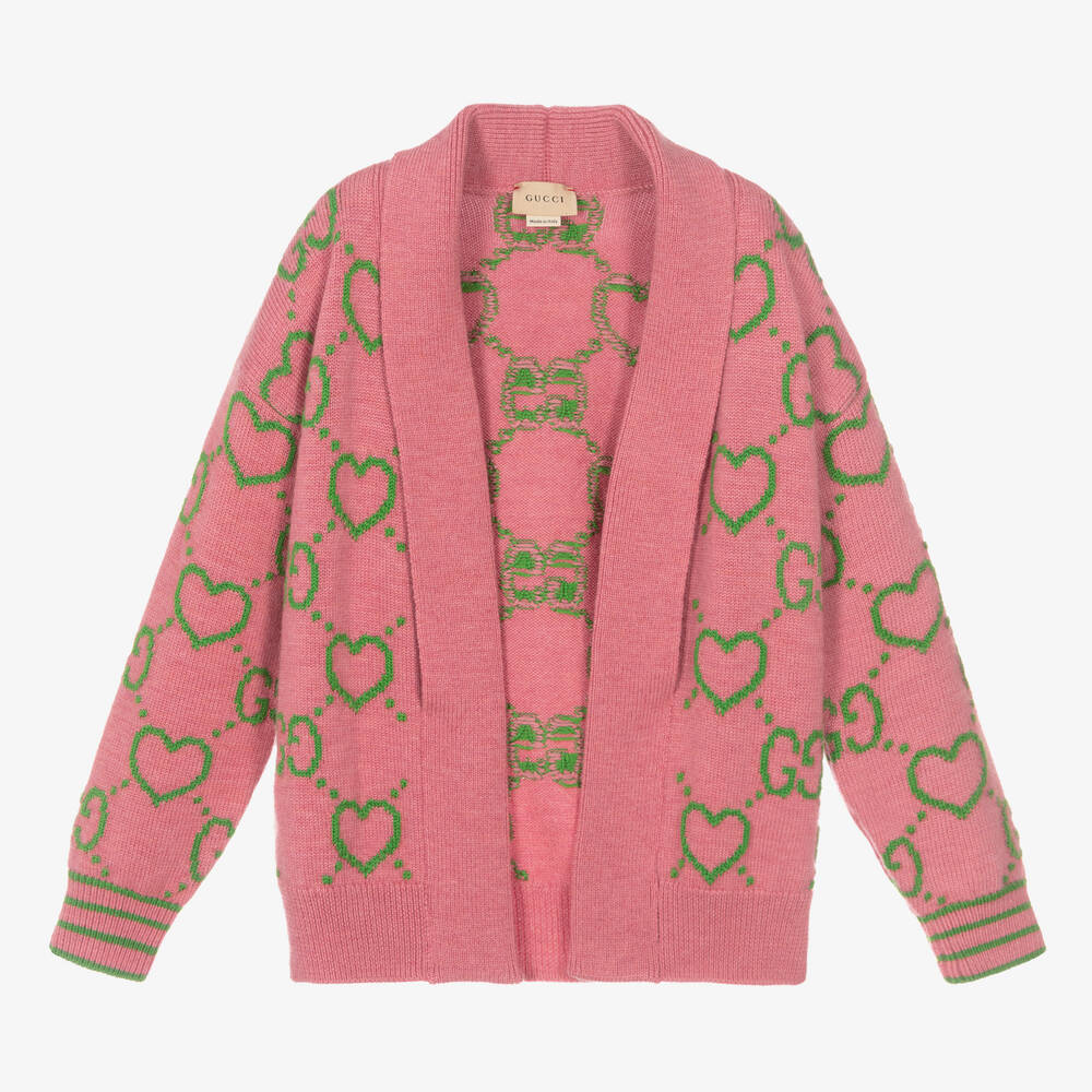Gucci - Розовый шерстяной кардиган с принтом GG для девочек | Childrensalon