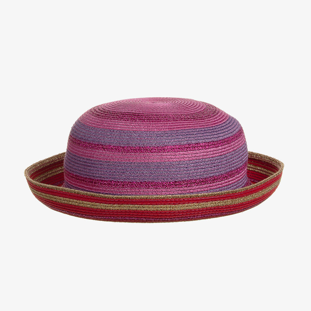 Gucci - قبعة للشمس قش صناعي لون زهري وذهبي للبنات | Childrensalon