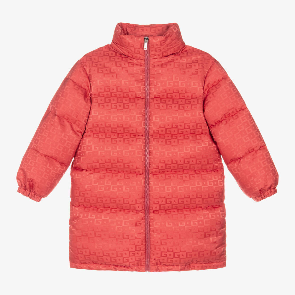 Gucci - Girls Pink Hooded Puffer Coat | Childrensalon