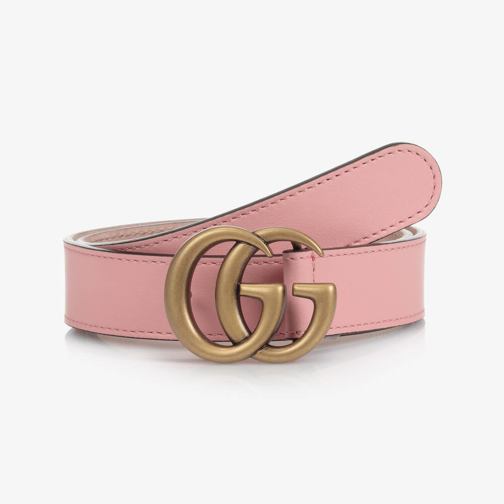 Gucci - Girls Pink Leather GG Belt | Childrensalon