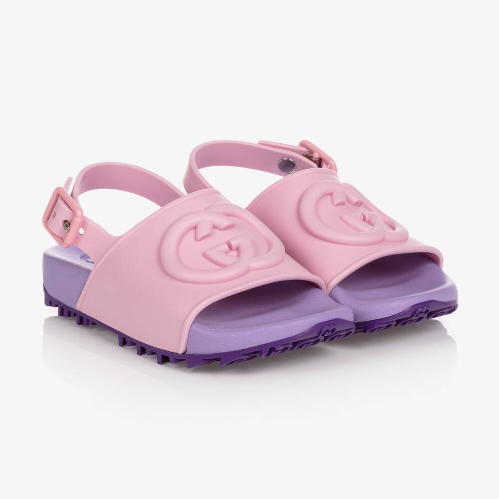 Gucci - Girls Pink & Purple Rubber Sandals | Childrensalon