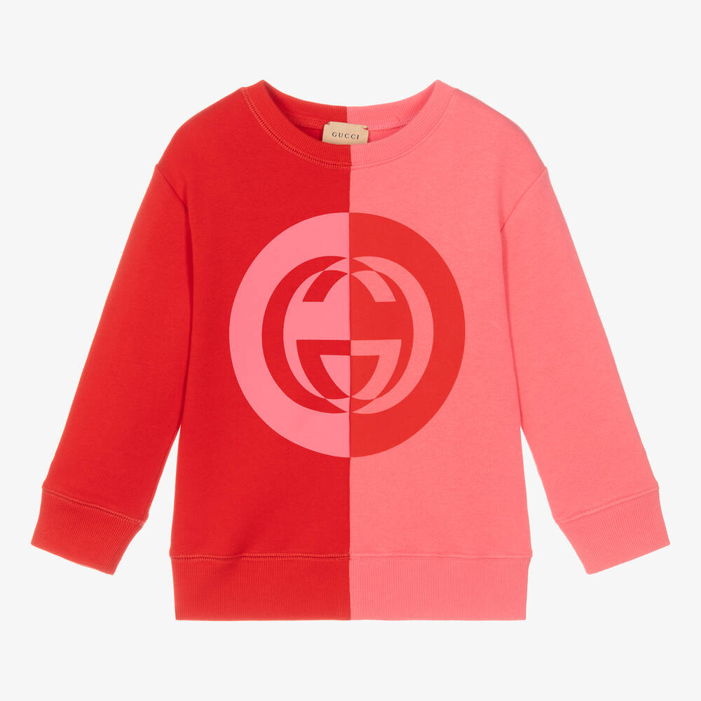 Gucci - سويتشيرت قطن لون زهري وأحمر للبنات | Childrensalon