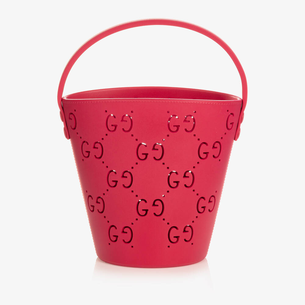 Gucci - Girls Pink Rubber GG Logo Bucket Bag (20cm) | Childrensalon