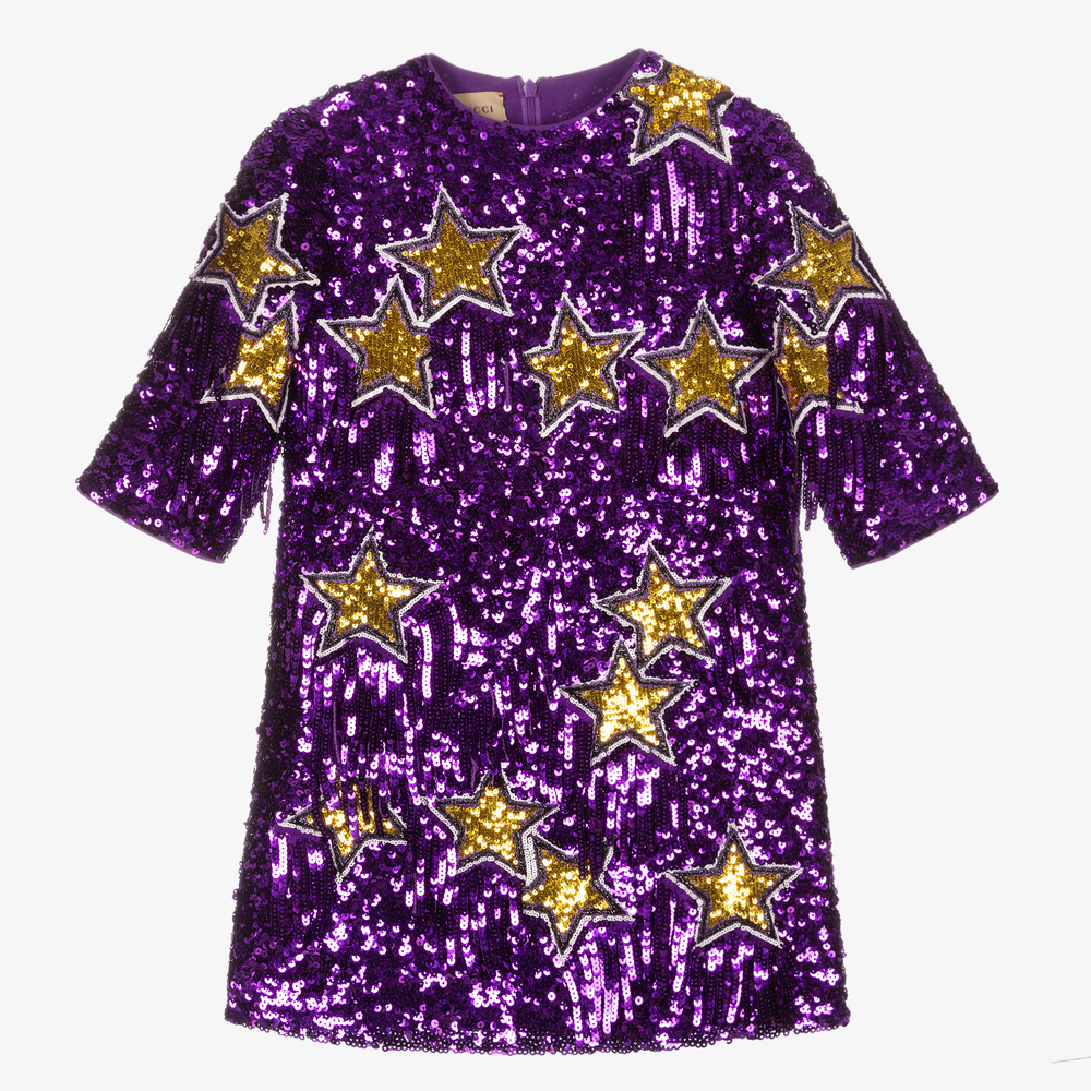 Gucci - Robe violette à sequins et étoiles Fille | Childrensalon