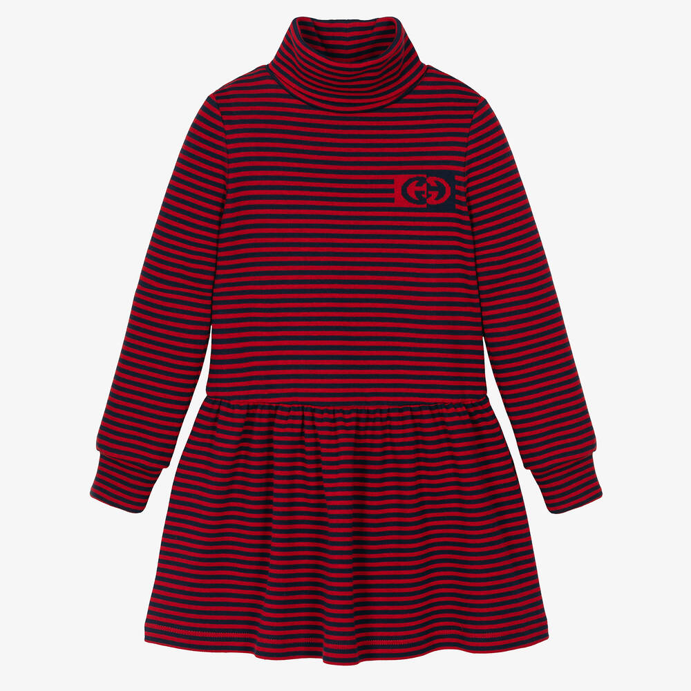 Gucci - Girls Red & Blue Stripe Cotton Dress | Childrensalon