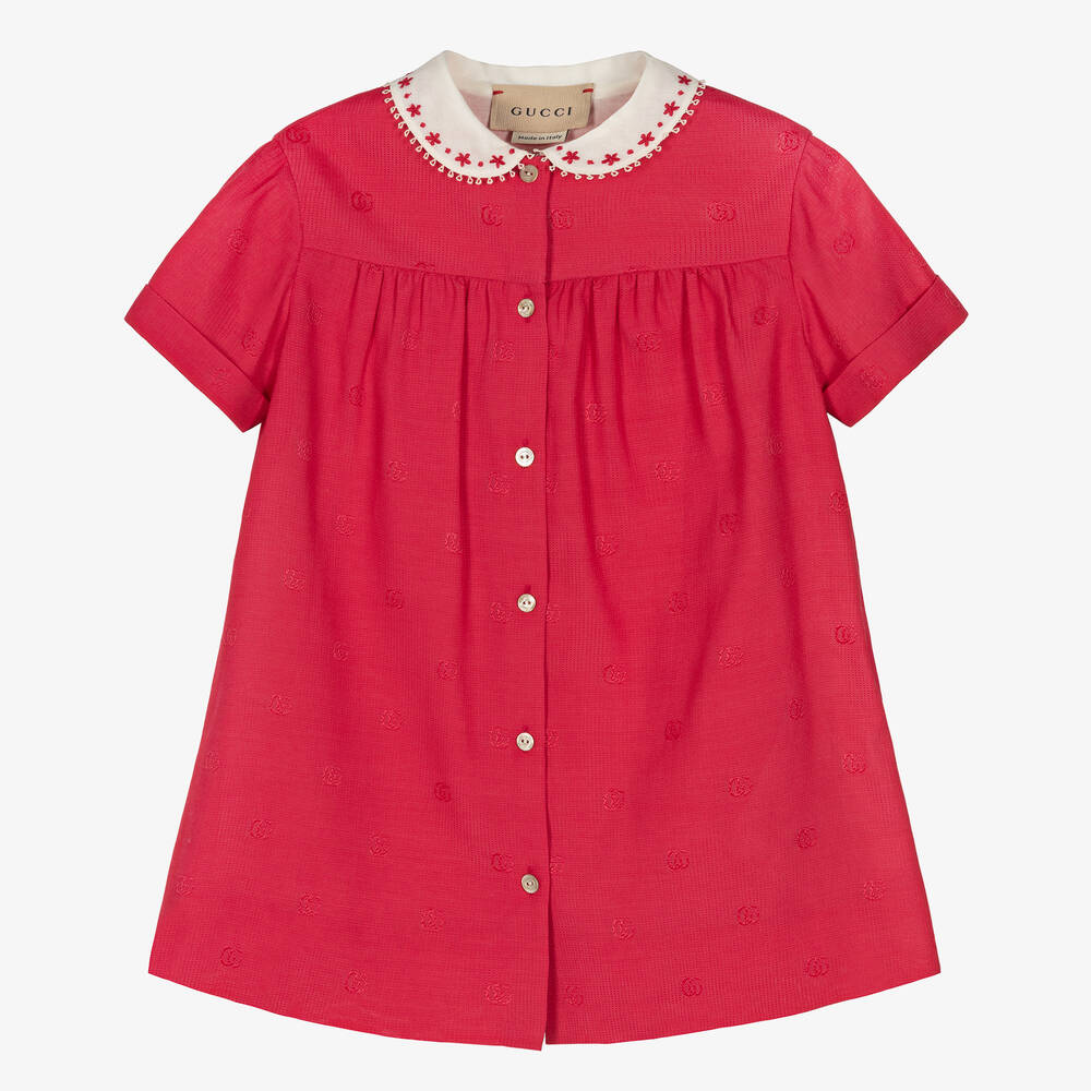 Gucci - Girls Red Double G Woven Dress | Childrensalon