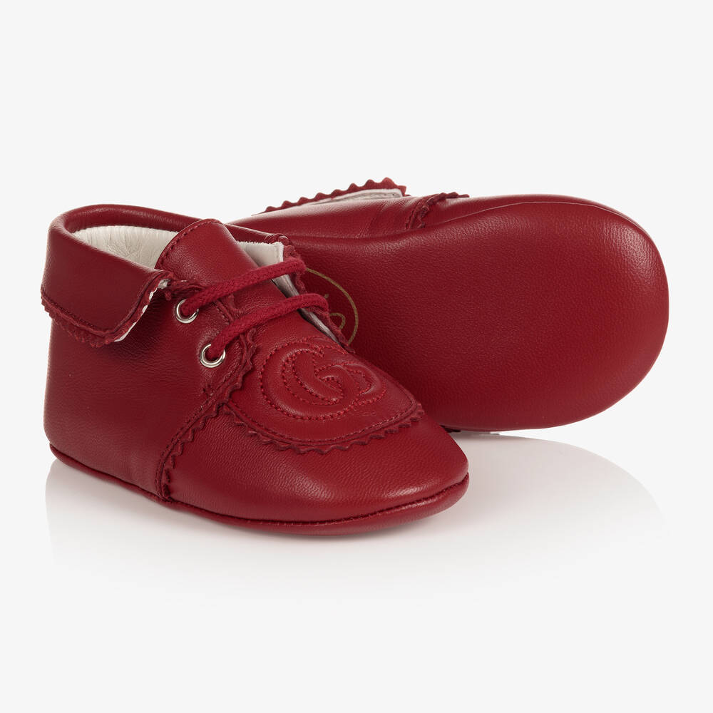 Gucci - Girls Red Leather Pre-Walkers | Childrensalon