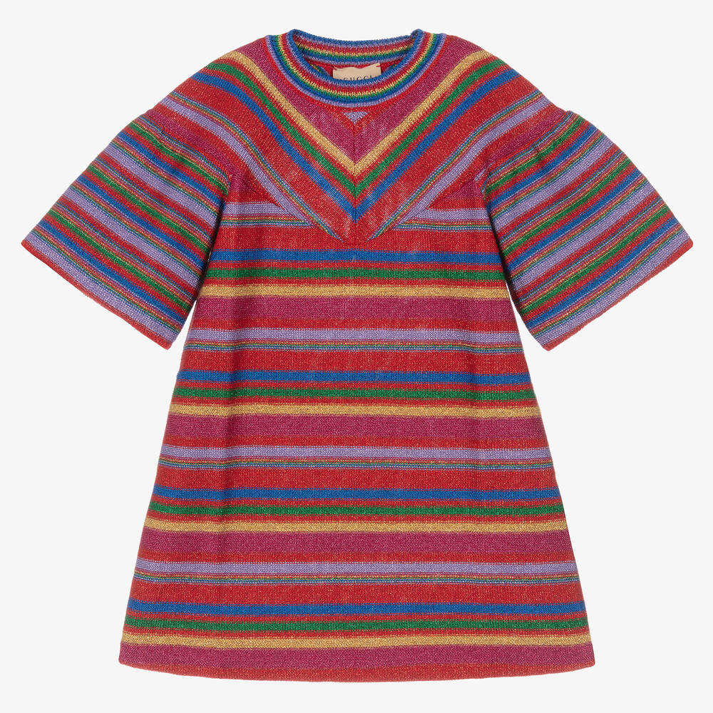 Gucci - Girls Striped Cotton Lamé Knit GG Dress | Childrensalon