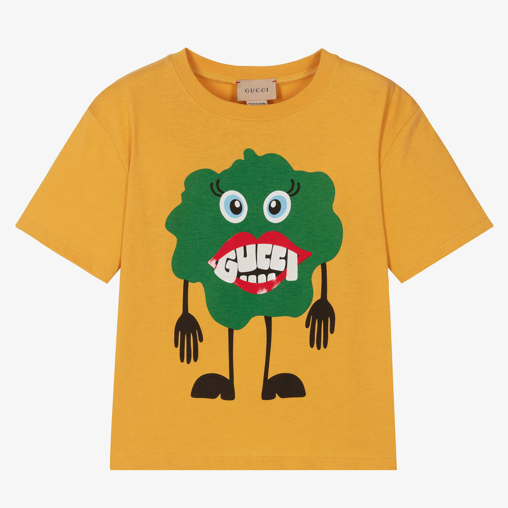 Gucci - Girls Yellow Cotton Monster T-Shirt | Childrensalon