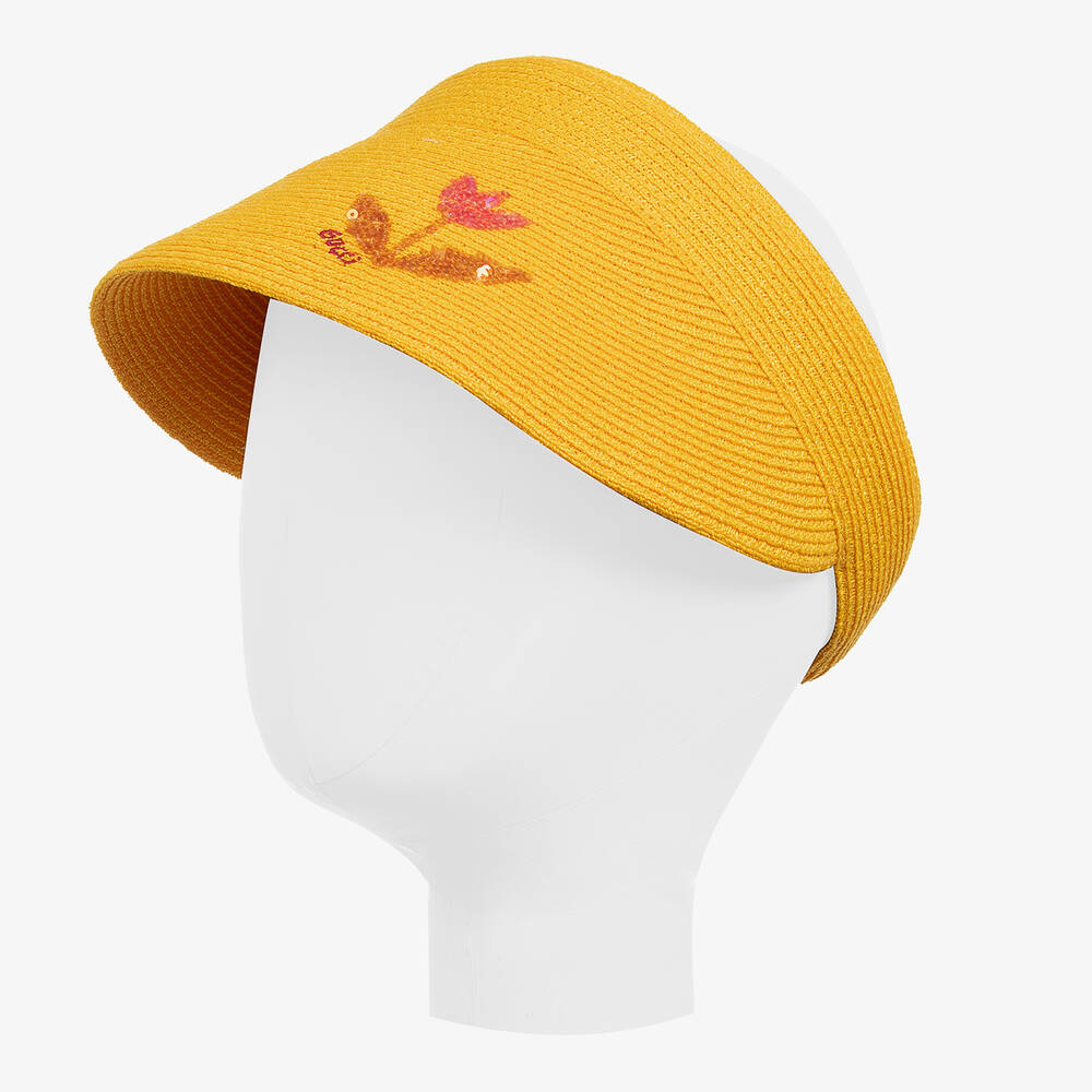 Gucci - قبعة فايزر قطن قش لون أصفر للبنات | Childrensalon