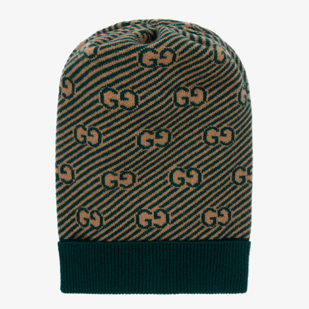 Gucci - قبعة صوف محبوك لون أخضر وبيج | Childrensalon