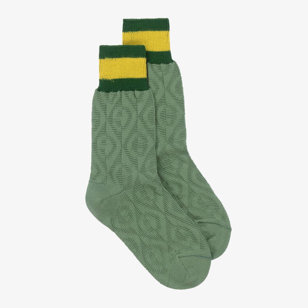 Gucci - Green Cotton G Rhombus Socks | Childrensalon