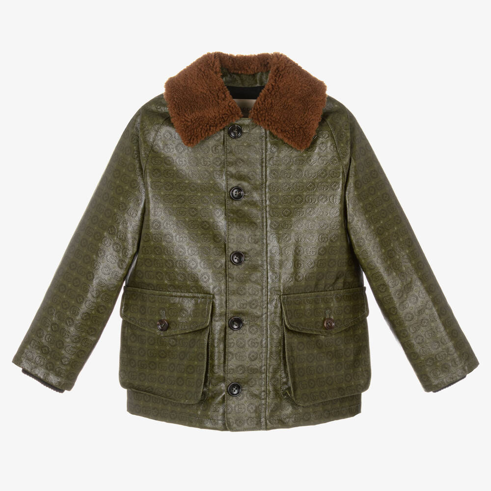 Gucci - Green Cotton & Shearling Double G Jacket | Childrensalon