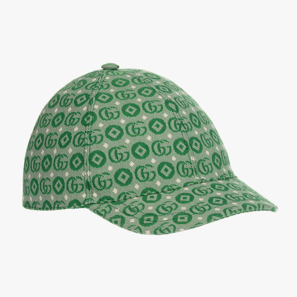 Gucci - Green Double G Geometric Cotton Jacquard Cap | Childrensalon