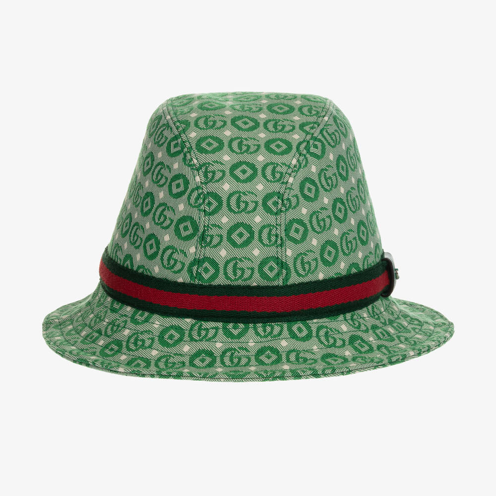 Gucci - Green Double G Geometric Cotton Jacquard Hat | Childrensalon