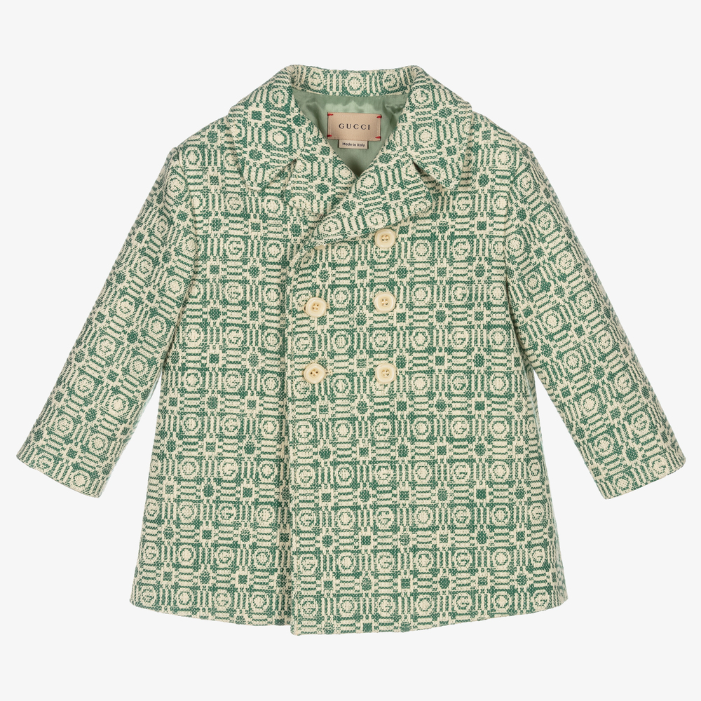 Gucci - Green & Ivory Logo Cotton Coat | Childrensalon